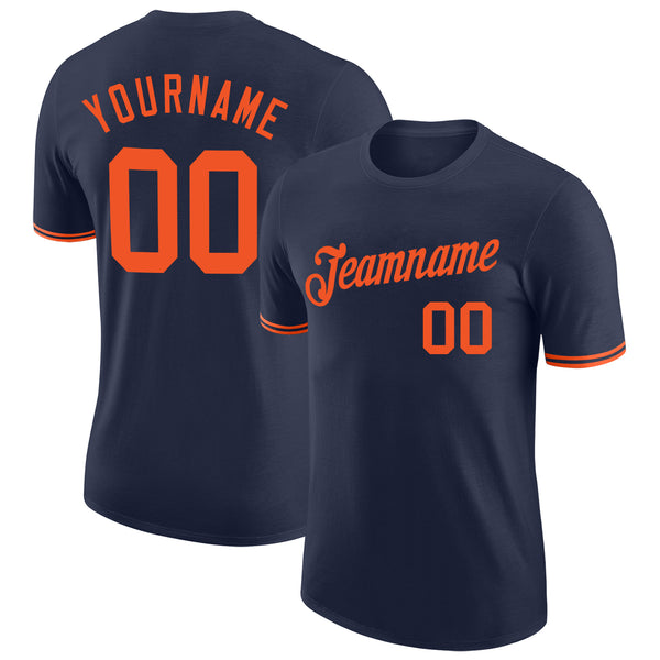 Custom Navy Orange Performance T-Shirt Custom Navy Orange Performance T-Shirt