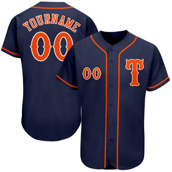 Custom Navy Orange-White Authentic Baseball Jersey Custom Navy Orange-White Authentic Baseball Jersey