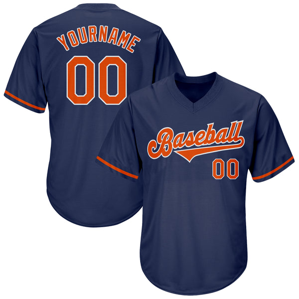 Custom Navy Orange-White Authentic Throwback Rib-Knit Baseball Jersey Shirt Custom Navy Orange-White Authentic Throwback Rib-Knit Baseball Jersey Shirt