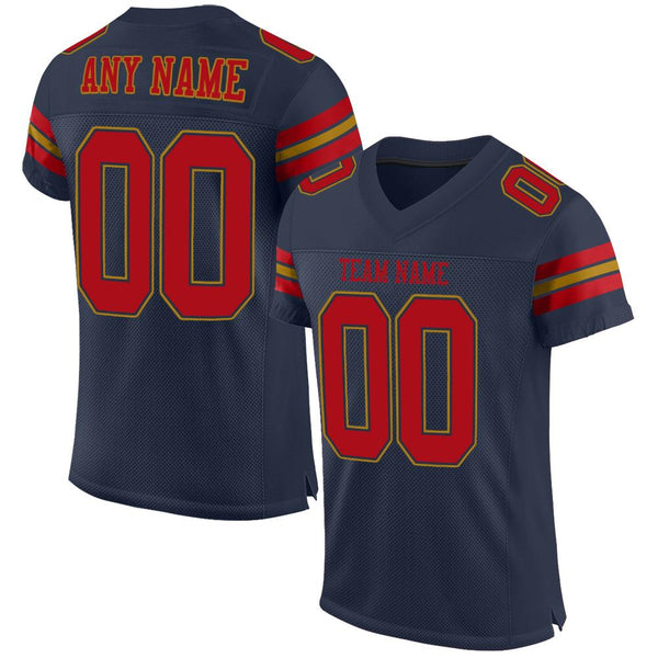 Custom Navy Red-Old Gold Mesh Authentic Football Jersey Custom Navy Red-Old Gold Mesh Authentic Football Jersey