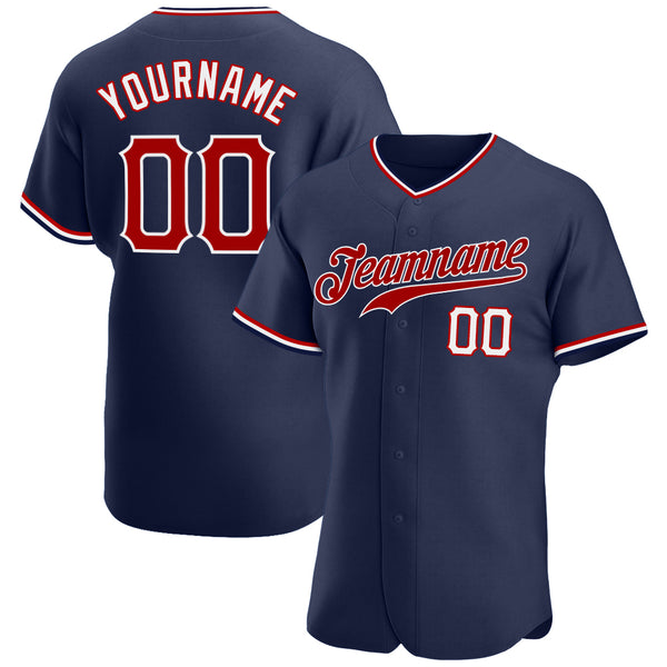 Custom Navy Red-White Authentic Baseball Jersey Custom Navy Red-White Authentic Baseball Jersey