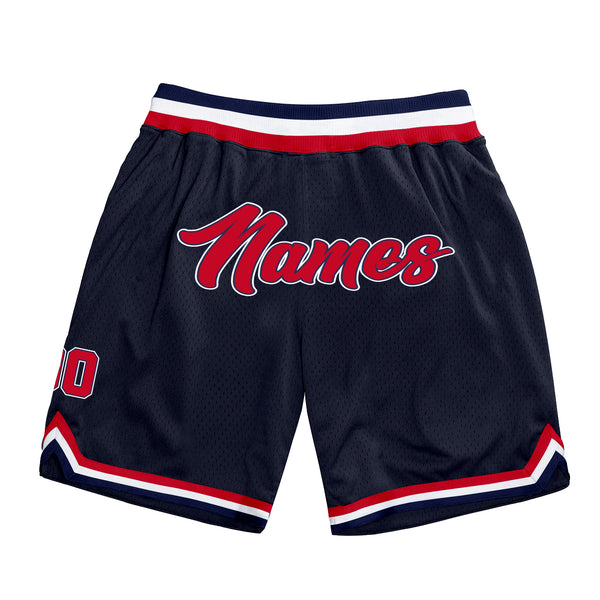 Custom Navy Red-White Authentic Throwback Basketball Shorts Custom Navy Red-White Authentic Throwback Basketball Shorts