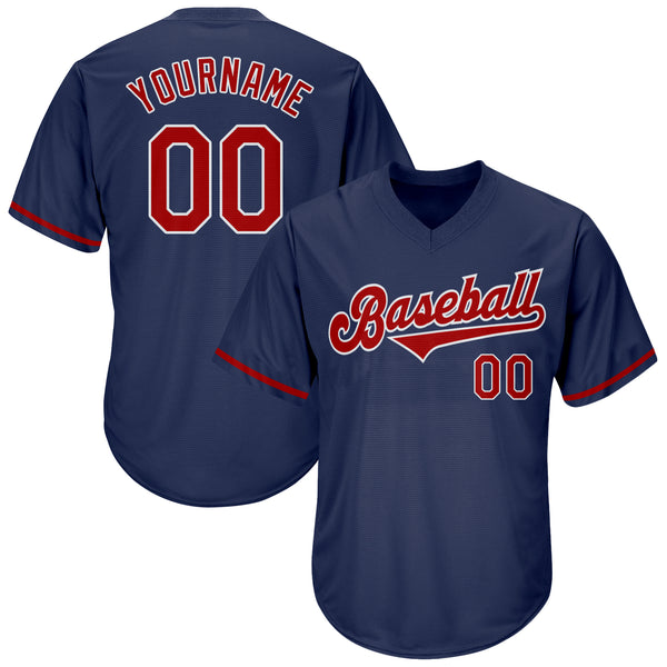 Custom Navy Red-White Authentic Throwback Rib-Knit Baseball Jersey Shirt Custom Navy Red-White Authentic Throwback Rib-Knit Baseball Jersey Shirt