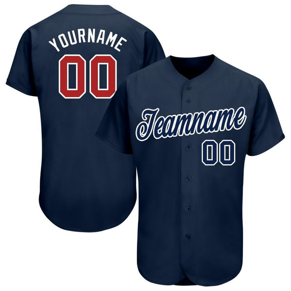 Custom Navy Red-White Baseball Jersey Custom Navy Red-White Baseball Jersey