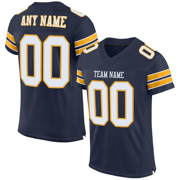 Custom Navy White-Gold Mesh Authentic Football Jersey Custom Navy White-Gold Mesh Authentic Football Jersey