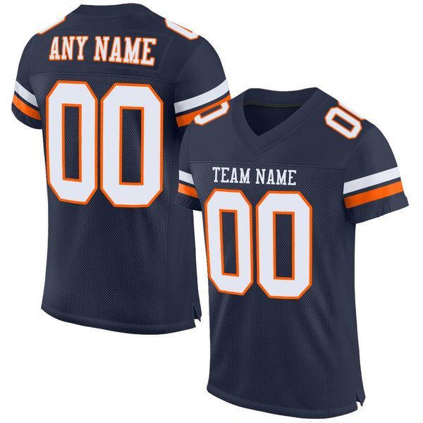 Custom Navy White-Orange Mesh Authentic Football Jersey Custom Navy White-Orange Mesh Authentic Football Jersey