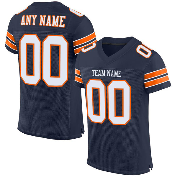 Custom Navy White-Orange Mesh Authentic Football Jersey Custom Navy White-Orange Mesh Authentic Football Jersey