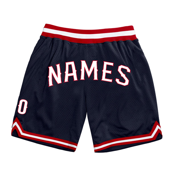 Custom Navy White-Red Authentic Throwback Basketball Shorts Custom Navy White-Red Authentic Throwback Basketball Shorts
