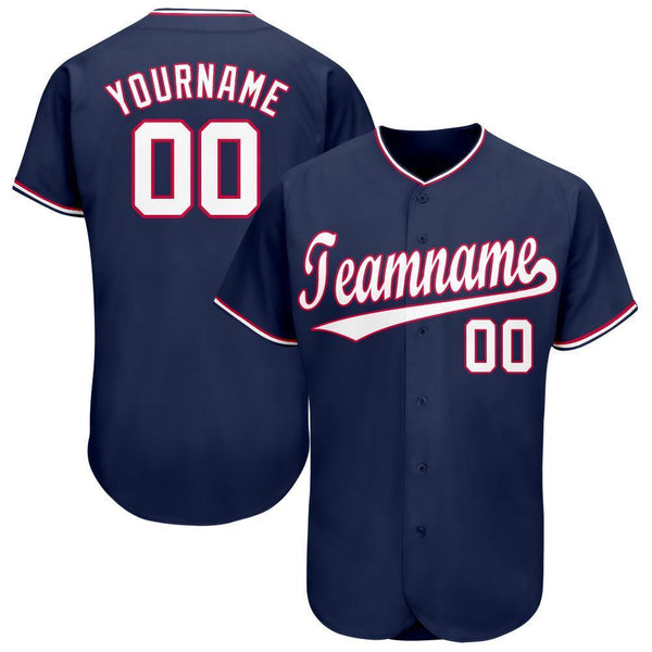 Custom Navy White-Red Baseball Jersey Custom Navy White-Red Baseball Jersey
