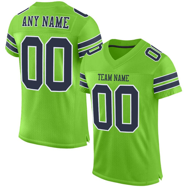 Custom Neon Green Navy-White Mesh Authentic Football Jersey Custom Neon Green Navy-White Mesh Authentic Football Jersey