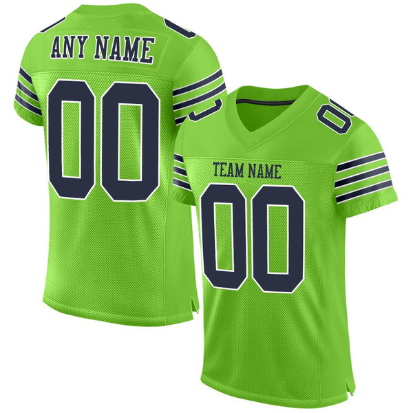Custom Neon Green Navy-White Mesh Authentic Football Jersey Custom Neon Green Navy-White Mesh Authentic Football Jersey