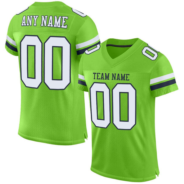Custom Neon Green White-Navy Mesh Authentic Football Jersey Custom Neon Green White-Navy Mesh Authentic Football Jersey