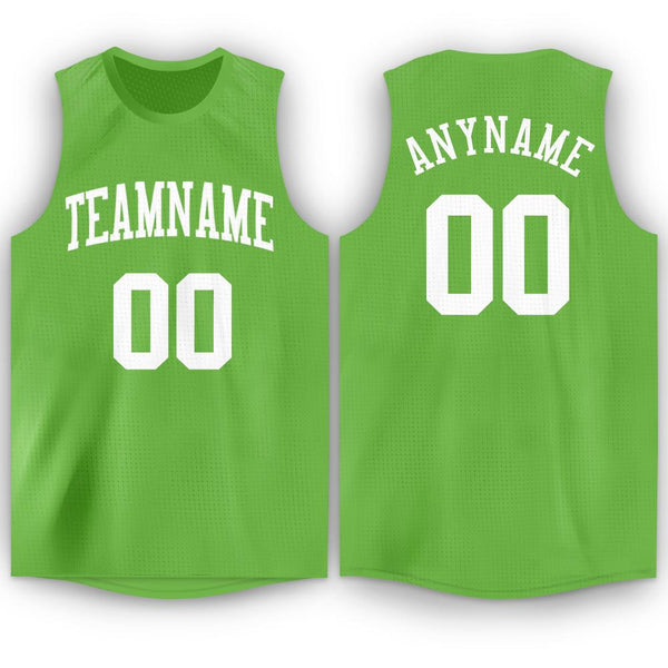 Custom Neon Green White Round Neck Basketball Jersey Custom Neon Green White Round Neck Basketball Jersey