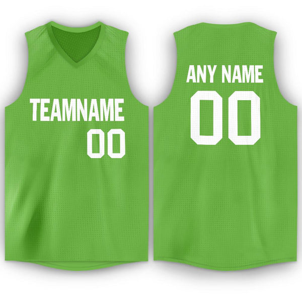Custom Neon Green White V-Neck Basketball Jersey Custom Neon Green White V-Neck Basketball Jersey