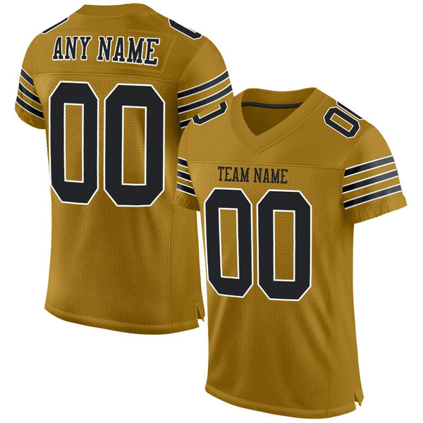 Custom Old Gold Black-White Mesh Authentic Football Jersey Custom Old Gold Black-White Mesh Authentic Football Jersey