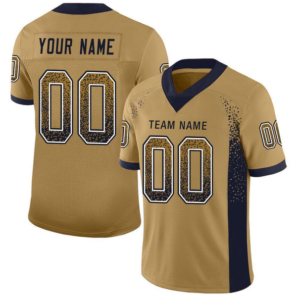 Custom Old Gold Navy-White Mesh Drift Fashion Football Jersey Custom Old Gold Navy-White Mesh Drift Fashion Football Jersey