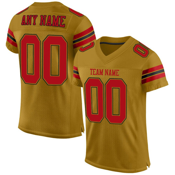 Custom Old Gold Red-Black Mesh Authentic Football Jersey Custom Old Gold Red-Black Mesh Authentic Football Jersey