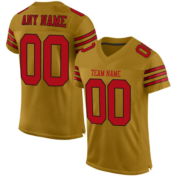 Custom Old Gold Red-Black Mesh Authentic Football Jersey Custom Old Gold Red-Black Mesh Authentic Football Jersey