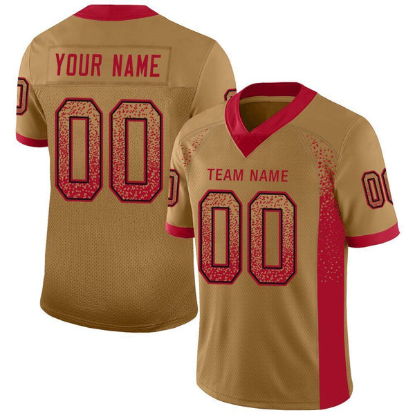 Custom Old Gold Red-Black Mesh Drift Fashion Football Jersey Custom Old Gold Red-Black Mesh Drift Fashion Football Jersey