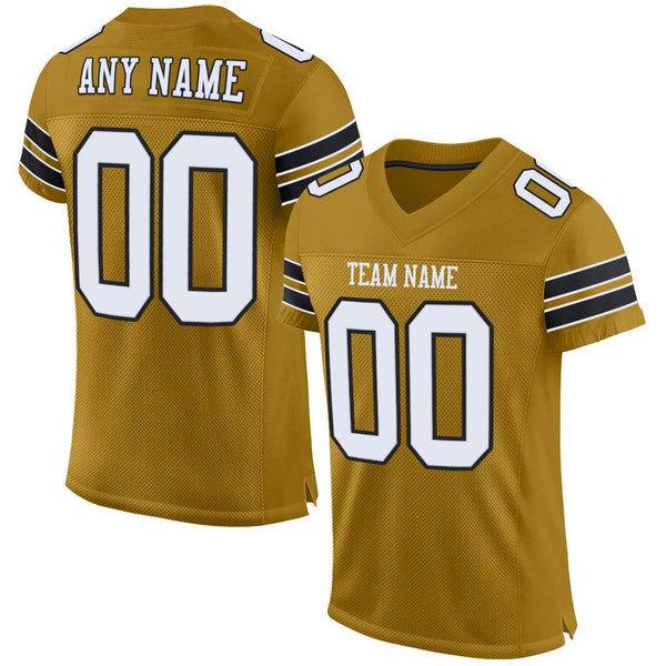 Custom Old Gold White-Black Mesh Authentic Football Jersey Custom Old Gold White-Black Mesh Authentic Football Jersey