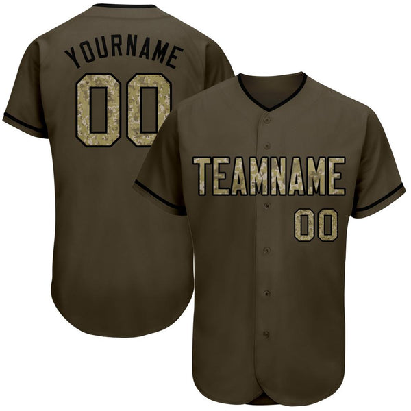Custom Olive Camo-Black Authentic Salute To Service Baseball Jersey Custom Olive Camo-Black Authentic Salute To Service Baseball Jersey