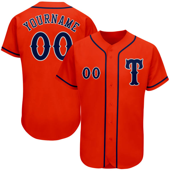 Custom Orange Navy-Gray Authentic Baseball Jersey Custom Orange Navy-Gray Authentic Baseball Jersey