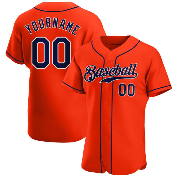 Custom Orange Navy-White Authentic Baseball Jersey Custom Orange Navy-White Authentic Baseball Jersey