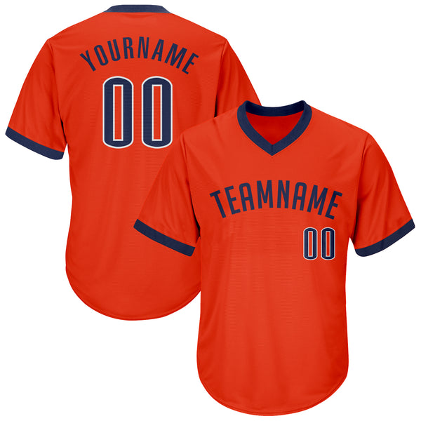Custom Orange Navy-White Authentic Throwback Rib-Knit Baseball Jersey Shirt Custom Orange Navy-White Authentic Throwback Rib-Knit Baseball Jersey Shirt