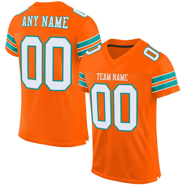Custom Orange White-Aqua Mesh Authentic Football Jersey Custom Orange White-Aqua Mesh Authentic Football Jersey