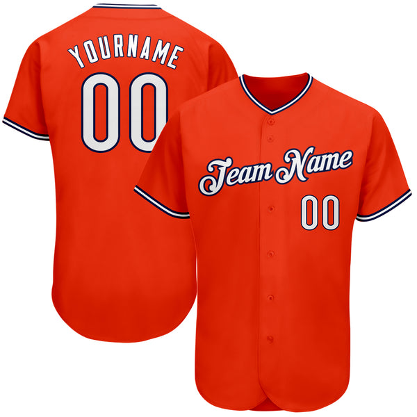 Custom Orange White-Navy Authentic Baseball Jersey Custom Orange White-Navy Authentic Baseball Jersey