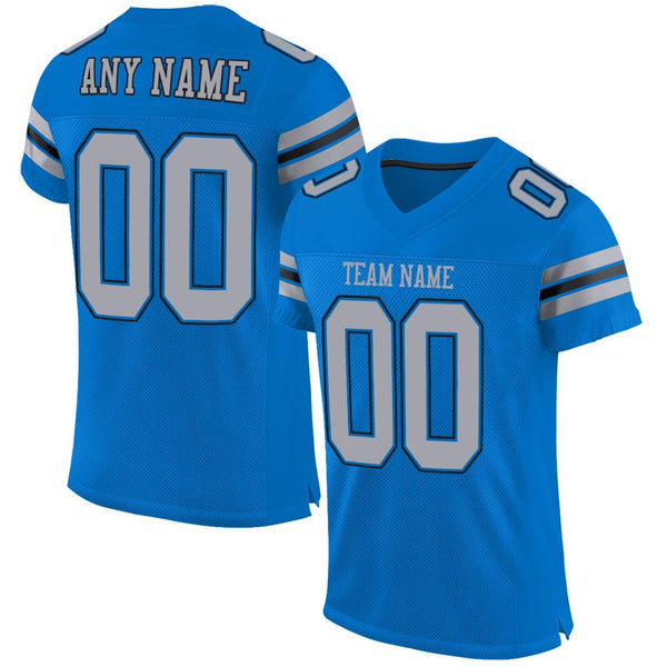 Custom Panther Blue Light Gray-Black Mesh Authentic Football Jersey Custom Panther Blue Light Gray-Black Mesh Authentic Football Jersey