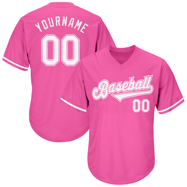 Custom Pink White Authentic Throwback Rib-Knit Baseball Jersey Shirt Custom Pink White Authentic Throwback Rib-Knit Baseball Jersey Shirt
