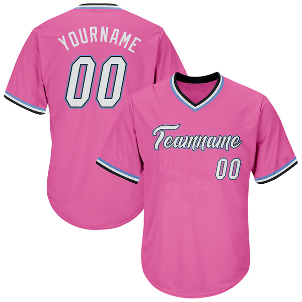 Custom Pink White-Light Blue Authentic Throwback Rib-Knit Baseball Jersey Shirt Custom Pink White-Light Blue Authentic Throwback Rib-Knit Baseball Jersey Shirt