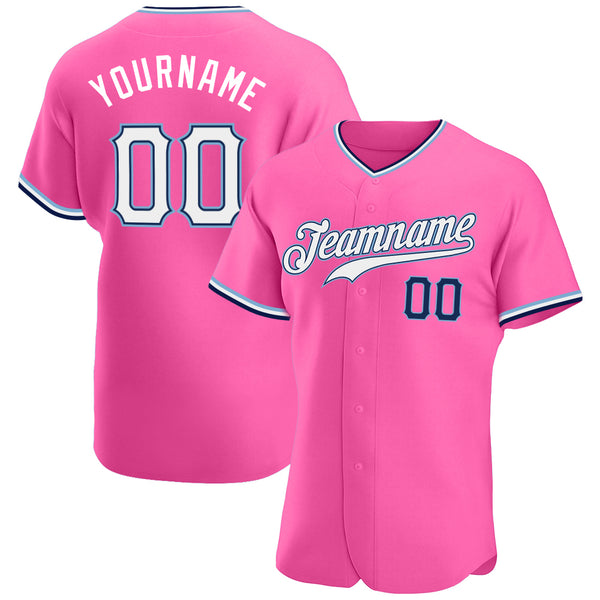 Custom Pink White-Navy Authentic Baseball Jersey Custom Pink White-Navy Authentic Baseball Jersey