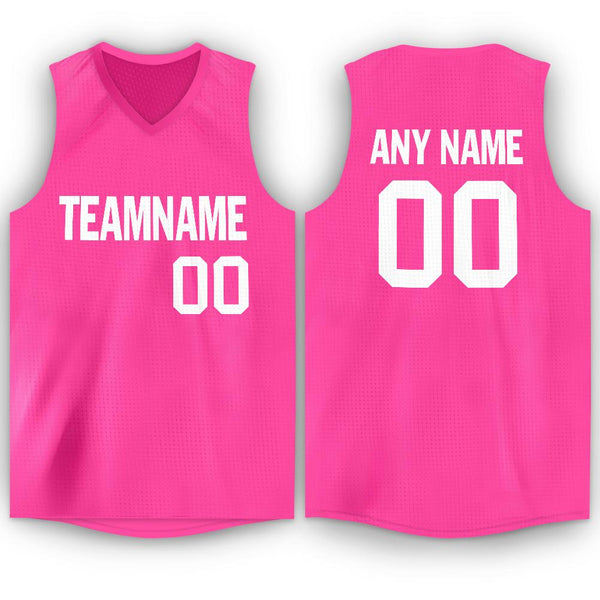 Custom Pink White V-Neck Basketball Jersey Custom Pink White V-Neck Basketball Jersey
