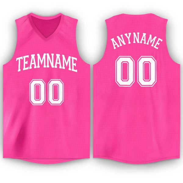 Custom Pink White V-Neck Basketball Jersey Custom Pink White V-Neck Basketball Jersey