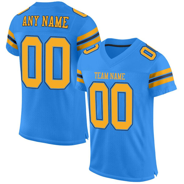 Custom Powder Blue Gold-Navy Mesh Authentic Football Jersey Custom Powder Blue Gold-Navy Mesh Authentic Football Jersey