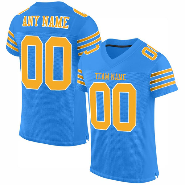 Custom Powder Blue Gold-White Mesh Authentic Football Jersey Custom Powder Blue Gold-White Mesh Authentic Football Jersey