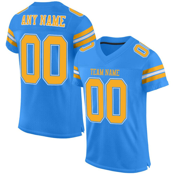 Custom Powder Blue Gold-White Mesh Authentic Football Jersey Custom Powder Blue Gold-White Mesh Authentic Football Jersey