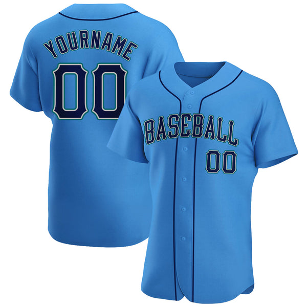 Custom Powder Blue Navy-Aqua Authentic Baseball Jersey Custom Powder Blue Navy-Aqua Authentic Baseball Jersey