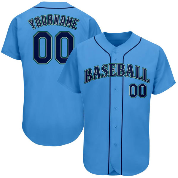 Custom Powder Blue Navy-Aqua Authentic Baseball Jersey Custom Powder Blue Navy-Aqua Authentic Baseball Jersey