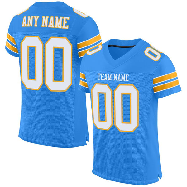 Custom Powder Blue White-Gold Mesh Authentic Football Jersey Custom Powder Blue White-Gold Mesh Authentic Football Jersey