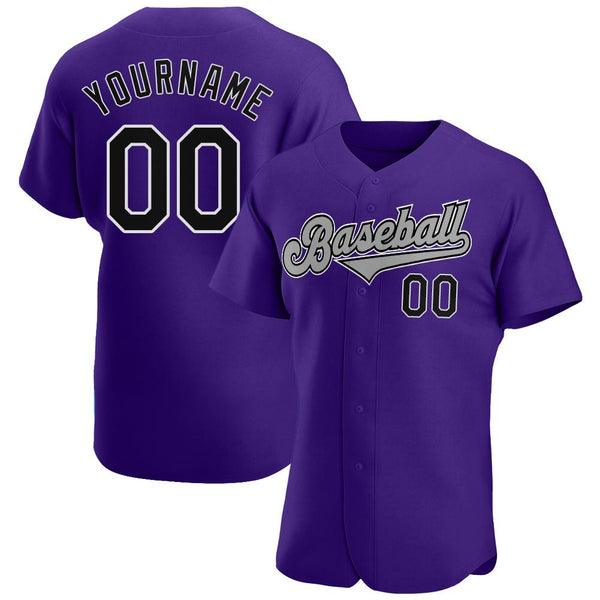 Custom Purple Black-Gray Authentic Baseball Jersey Custom Purple Black-Gray Authentic Baseball Jersey