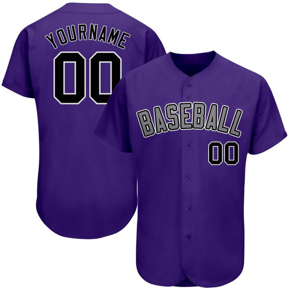Custom Purple Black-Gray Authentic Baseball Jersey Custom Purple Black-Gray Authentic Baseball Jersey