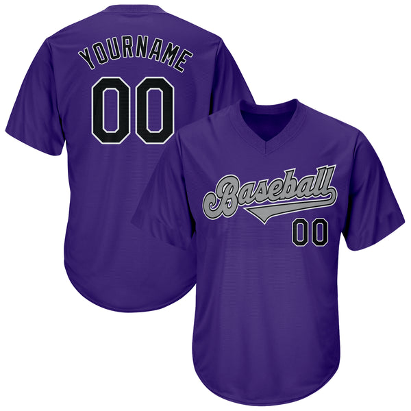 Custom Purple Black-Gray Authentic Throwback Rib-Knit Baseball Jersey Shirt Custom Purple Black-Gray Authentic Throwback Rib-Knit Baseball Jersey Shirt