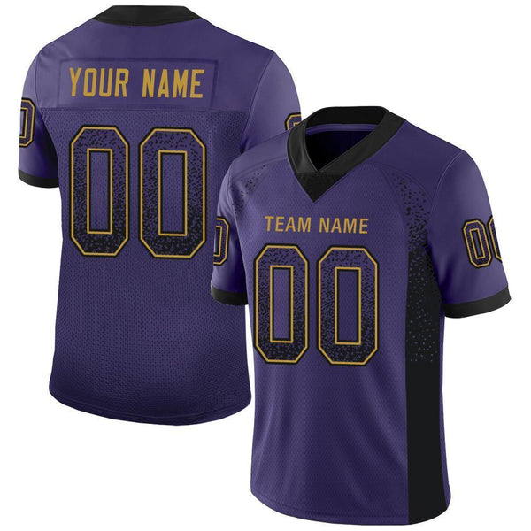 Custom Purple Black-Old Gold Mesh Drift Fashion Football Jersey Custom Purple Black-Old Gold Mesh Drift Fashion Football Jersey