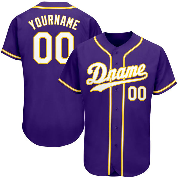 Custom Purple White-Gold Authentic Baseball Jersey Custom Purple White-Gold Authentic Baseball Jersey