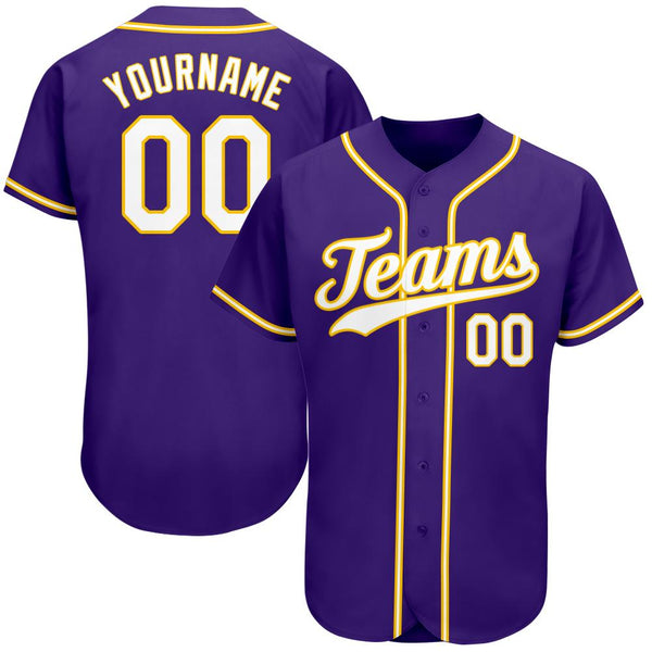 Custom Purple White-Gold Authentic Baseball Jersey Custom Purple White-Gold Authentic Baseball Jersey
