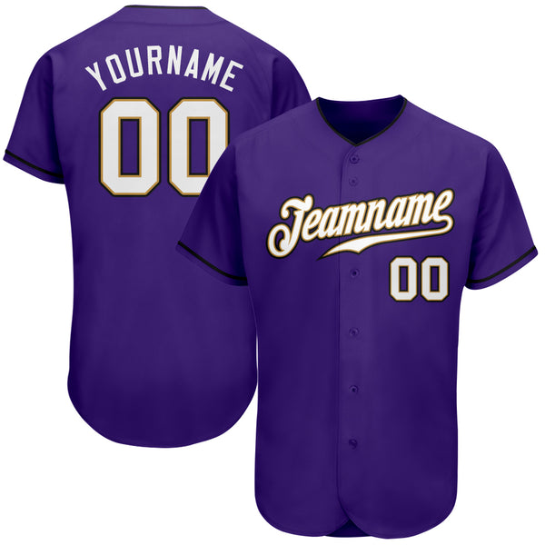 Custom Purple White-Old Gold Authentic Baseball Jersey Custom Purple White-Old Gold Authentic Baseball Jersey
