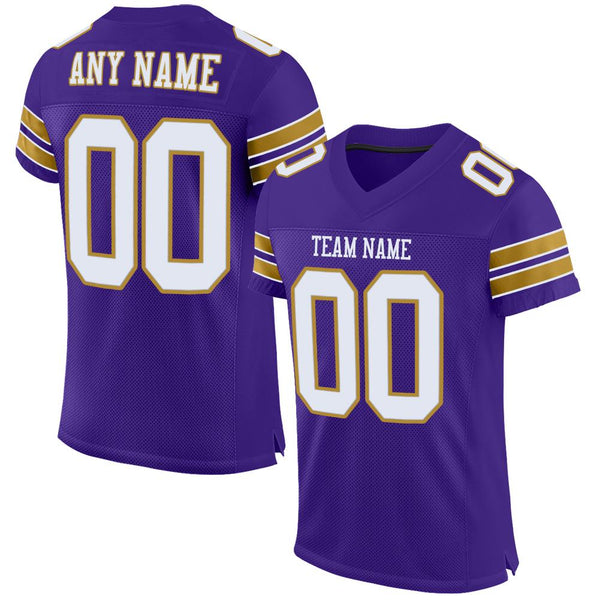 Custom Purple White-Old Gold Mesh Authentic Football Jersey Custom Purple White-Old Gold Mesh Authentic Football Jersey